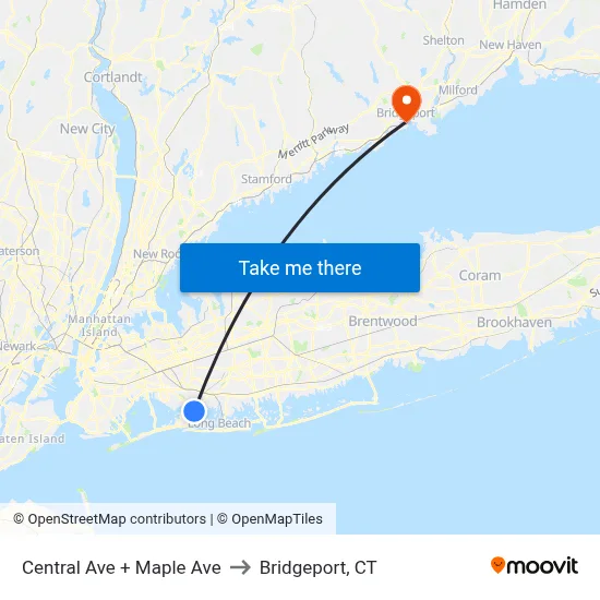 Central Ave + Maple Ave to Bridgeport, CT map