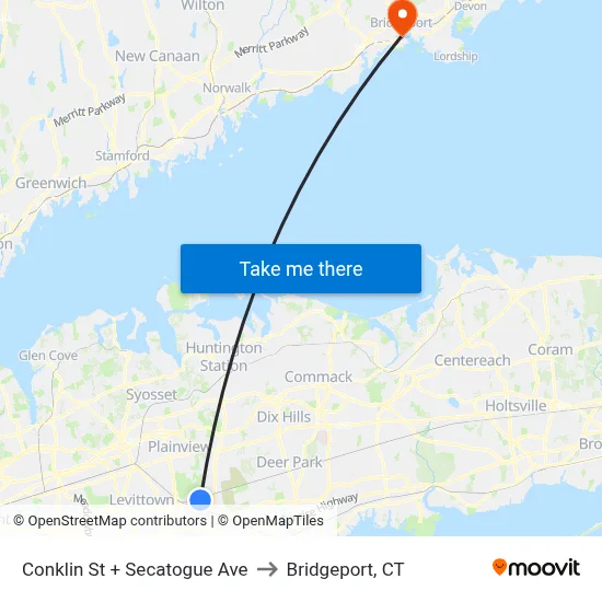 Conklin St + Secatogue Ave to Bridgeport, CT map