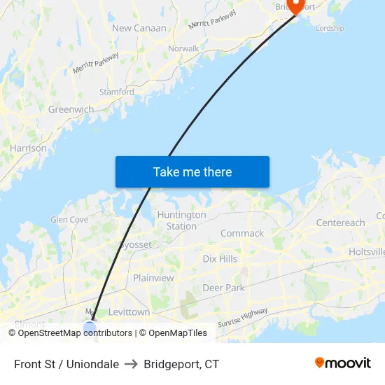 Front St / Uniondale to Bridgeport, CT map