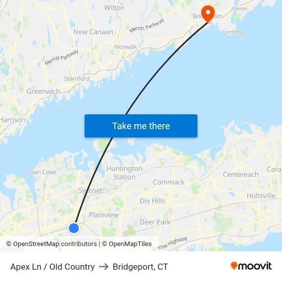 Apex Ln / Old Country to Bridgeport, CT map