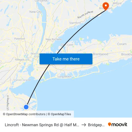 Lincroft - Newman Springs Rd @ Half Mile Rd (Northbound) to Bridgeport, CT map