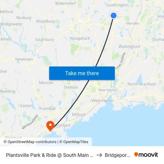 Plantsville Park & Ride @ South Main St (Ct 10) to Bridgeport, CT map