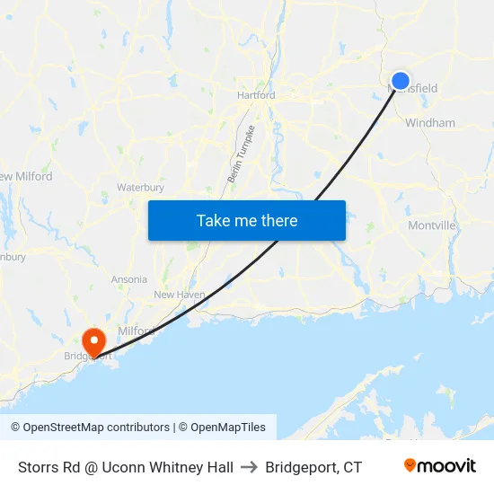 Storrs Rd @ Uconn Whitney Hall to Bridgeport, CT map
