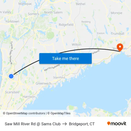 Saw Mill River Rd @ Sams Club to Bridgeport, CT map
