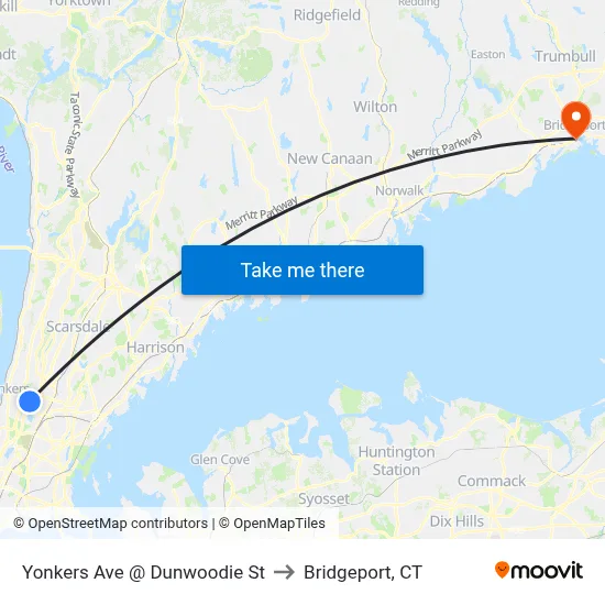 Yonkers Ave @ Dunwoodie St to Bridgeport, CT map