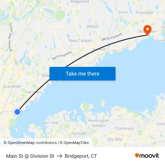 Main St @ Division St to Bridgeport, CT map