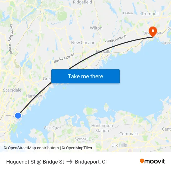 Huguenot St @ Bridge St to Bridgeport, CT map