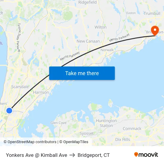 Yonkers Ave @ Kimball Ave to Bridgeport, CT map