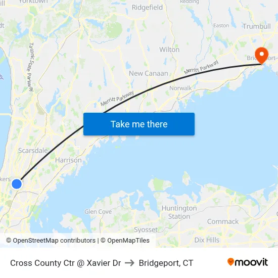 Cross County Ctr @ Xavier Dr to Bridgeport, CT map