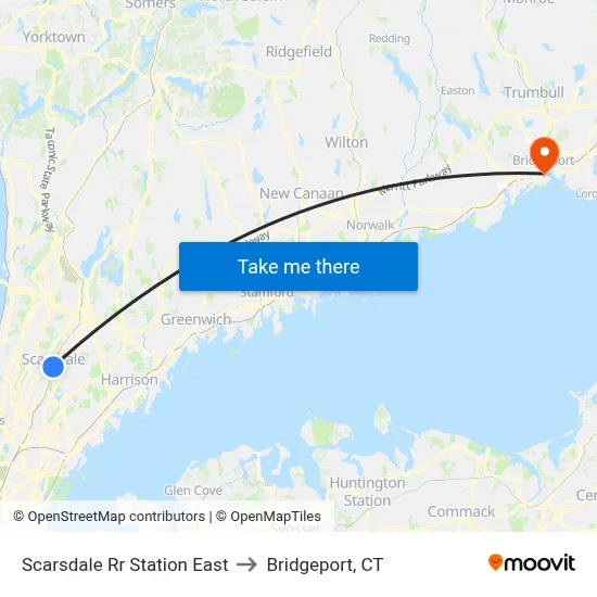 Scarsdale Rr Station East to Bridgeport, CT map