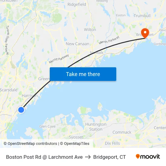 Boston Post Rd @ Larchmont Ave to Bridgeport, CT map