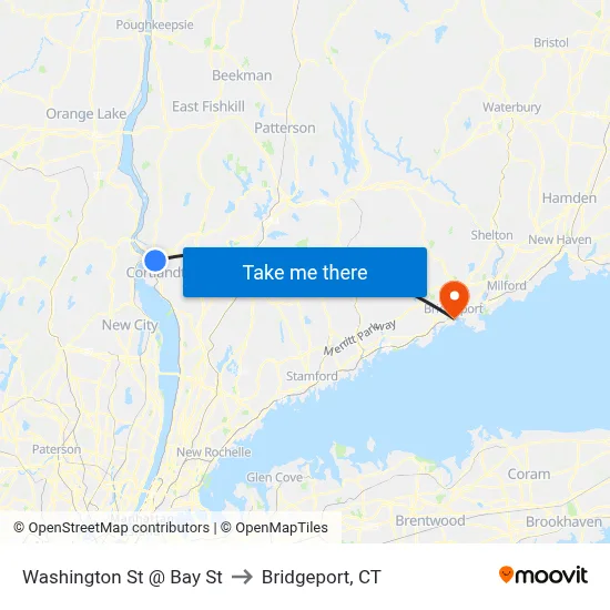 Washington St @ Bay St to Bridgeport, CT map