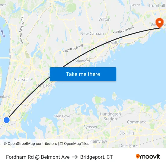 Fordham Rd @ Belmont Ave to Bridgeport, CT map