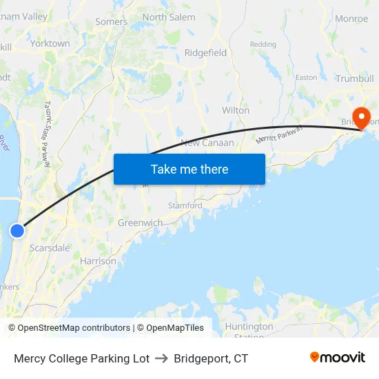 Mercy College Parking Lot to Bridgeport, CT map