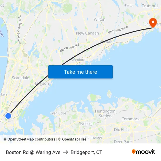 Boston Rd @ Waring Ave to Bridgeport, CT map