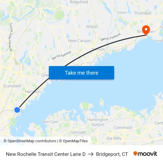 New Rochelle Transit Center Lane D to Bridgeport, CT map