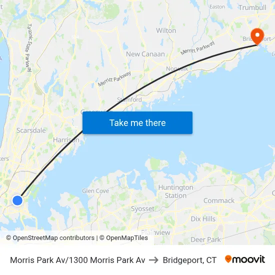 Morris Park Av/1300 Morris Park Av to Bridgeport, CT map