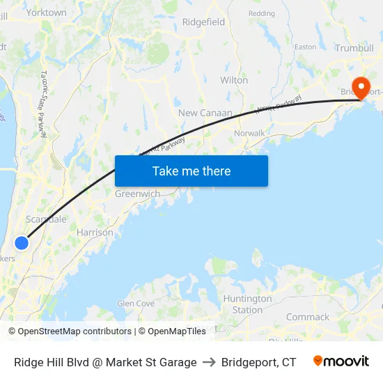 Ridge Hill Blvd @ Market St Garage to Bridgeport, CT map