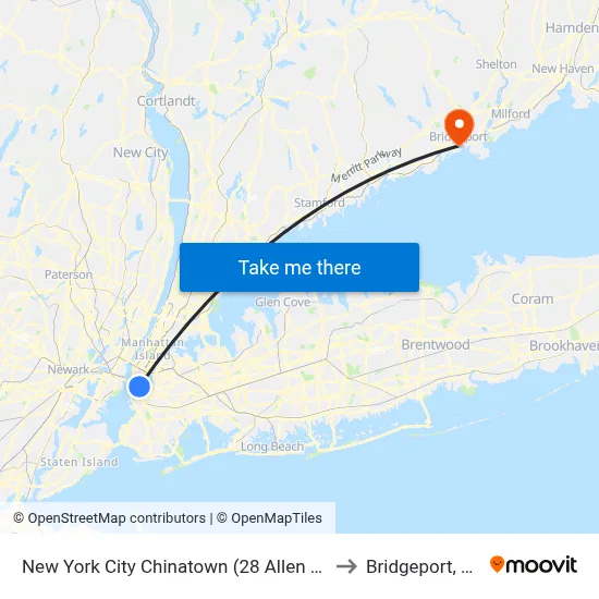 New York City Chinatown (28 Allen St) to Bridgeport, CT map