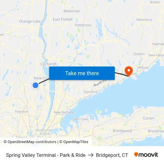 Spring Valley Terminal - Park & Ride to Bridgeport, CT map