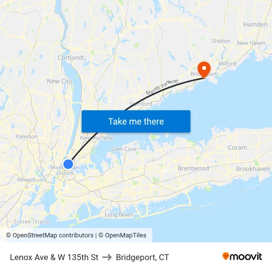 Lenox Ave & W 135th St to Bridgeport, CT map