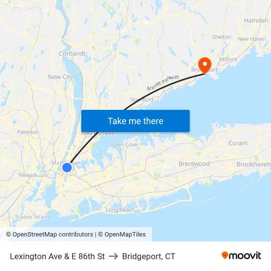 Lexington Ave & E 86th St to Bridgeport, CT map