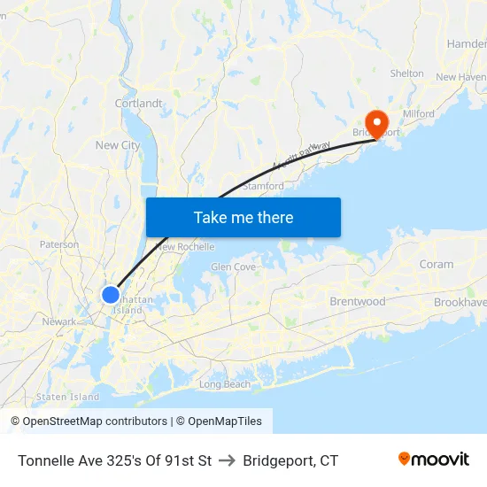Tonnelle Ave 325's Of 91st St to Bridgeport, CT map
