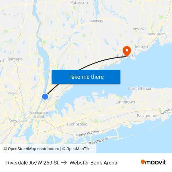 Riverdale Av/W 259 St to Webster Bank Arena map