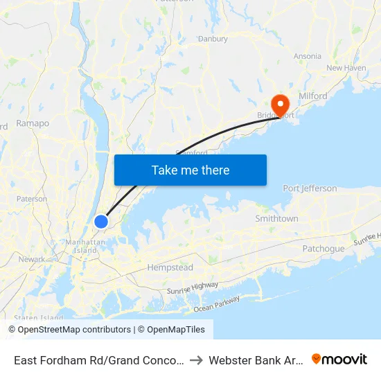 East Fordham Rd/Grand Concourse to Webster Bank Arena map