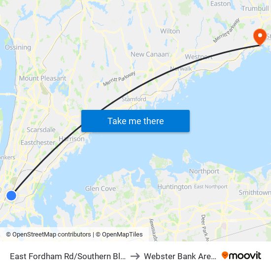 East Fordham Rd/Southern Blvd to Webster Bank Arena map