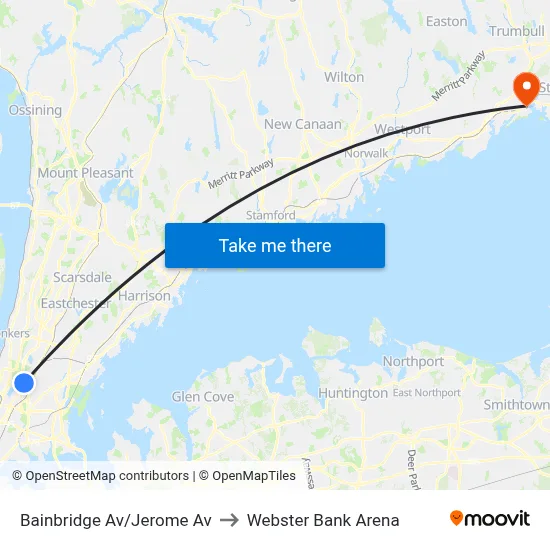 Bainbridge Av/Jerome Av to Webster Bank Arena map