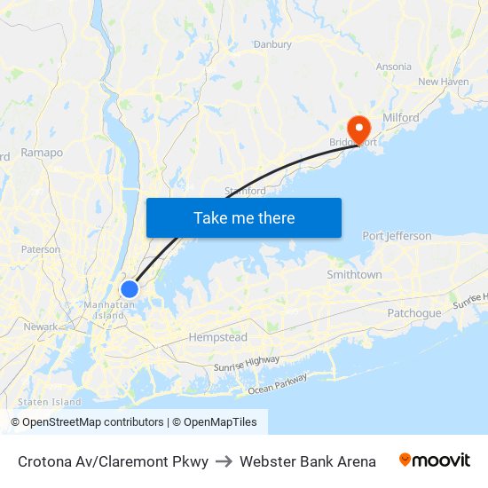 Crotona Av/Claremont Pkwy to Webster Bank Arena map