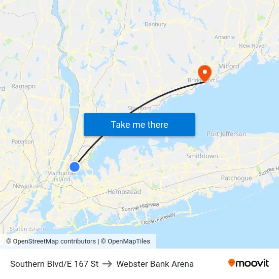 Southern Blvd/E 167 St to Webster Bank Arena map