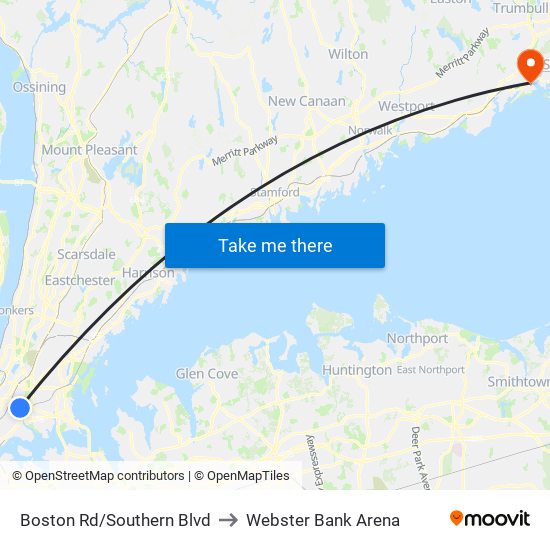 Boston Rd/Southern Blvd to Webster Bank Arena map