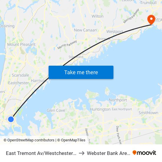 East Tremont Av/Westchester Av to Webster Bank Arena map