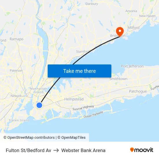 Fulton St/Bedford Av to Webster Bank Arena map