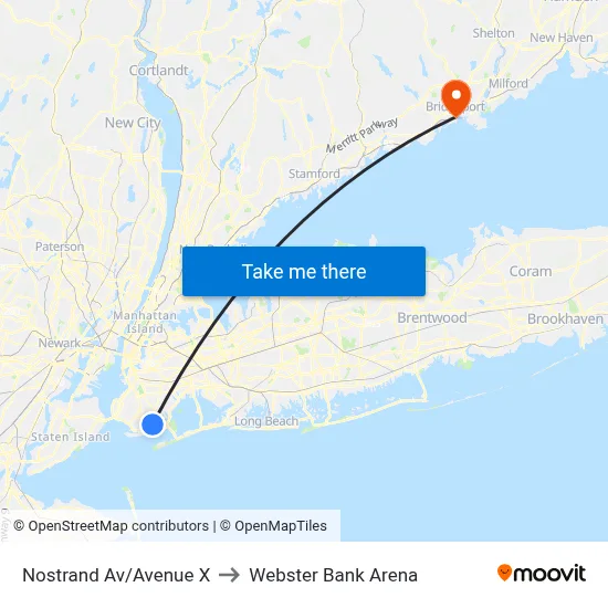 Nostrand Av/Avenue X to Webster Bank Arena map