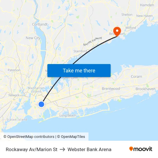 Rockaway Av/Marion St to Webster Bank Arena map