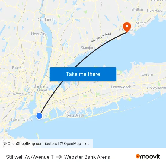 Stillwell Av/Avenue T to Webster Bank Arena map