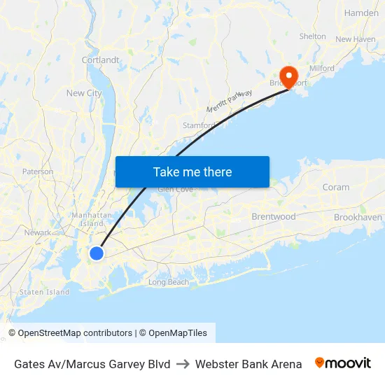 Gates Av/Marcus Garvey Blvd to Webster Bank Arena map