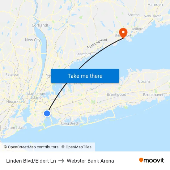 Linden Blvd/Eldert Ln to Webster Bank Arena map