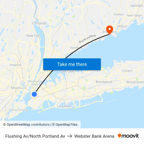 Flushing Av/North Portland Av to Webster Bank Arena map