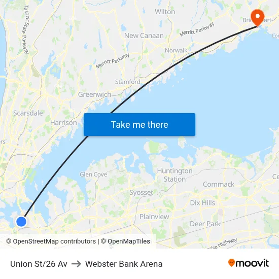 Union St/26 Av to Webster Bank Arena map