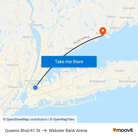 Queens Blvd/41 St to Webster Bank Arena map