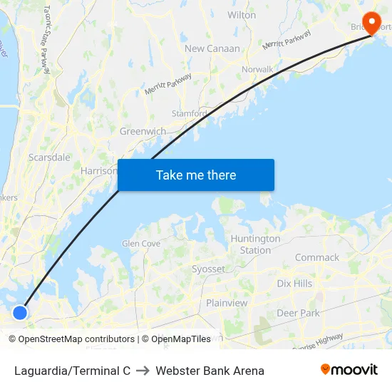 Laguardia/Terminal C to Webster Bank Arena map