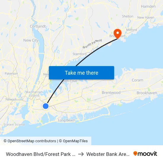 Woodhaven Blvd/Forest Park Dr to Webster Bank Arena map