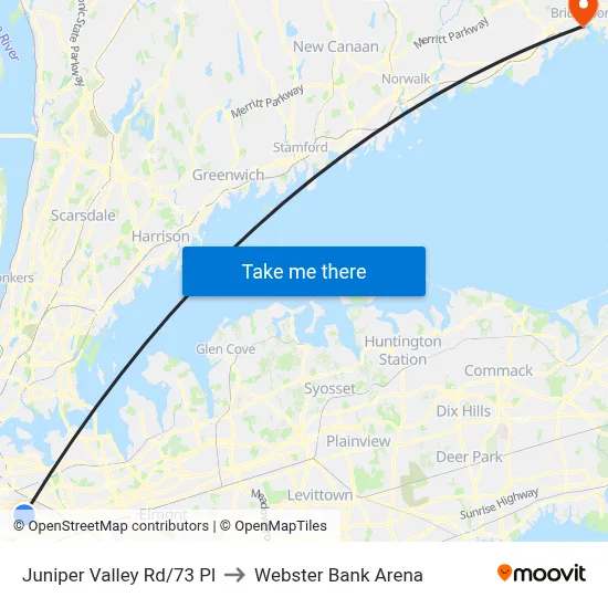 Juniper Valley Rd/73 Pl to Webster Bank Arena map