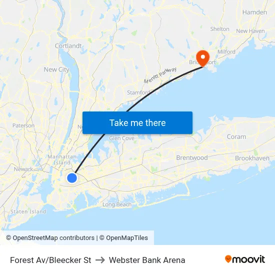 Forest Av/Bleecker St to Webster Bank Arena map