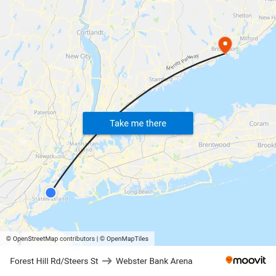 Forest Hill Rd/Steers  St to Webster Bank Arena map