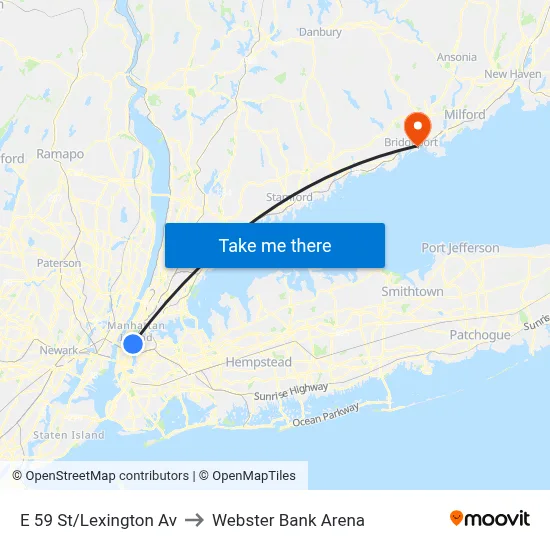 E 59 St/Lexington Av to Webster Bank Arena map